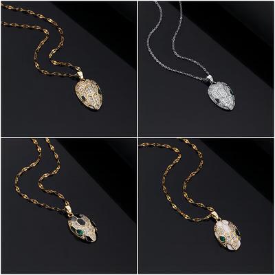 Wind New Hip-Hop Personality Jewelry Copper Micro-Inlaid Zircon Oil Dripping Snake Head Pendant Fashion Retro Necklace Women