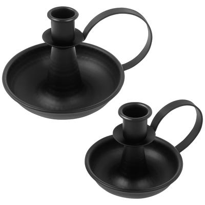 2Pcs Candle Holder Iron Taper Candle Stand with Curved Handle Black Retro Candlestick Holders for Halloween Christmas Decoration