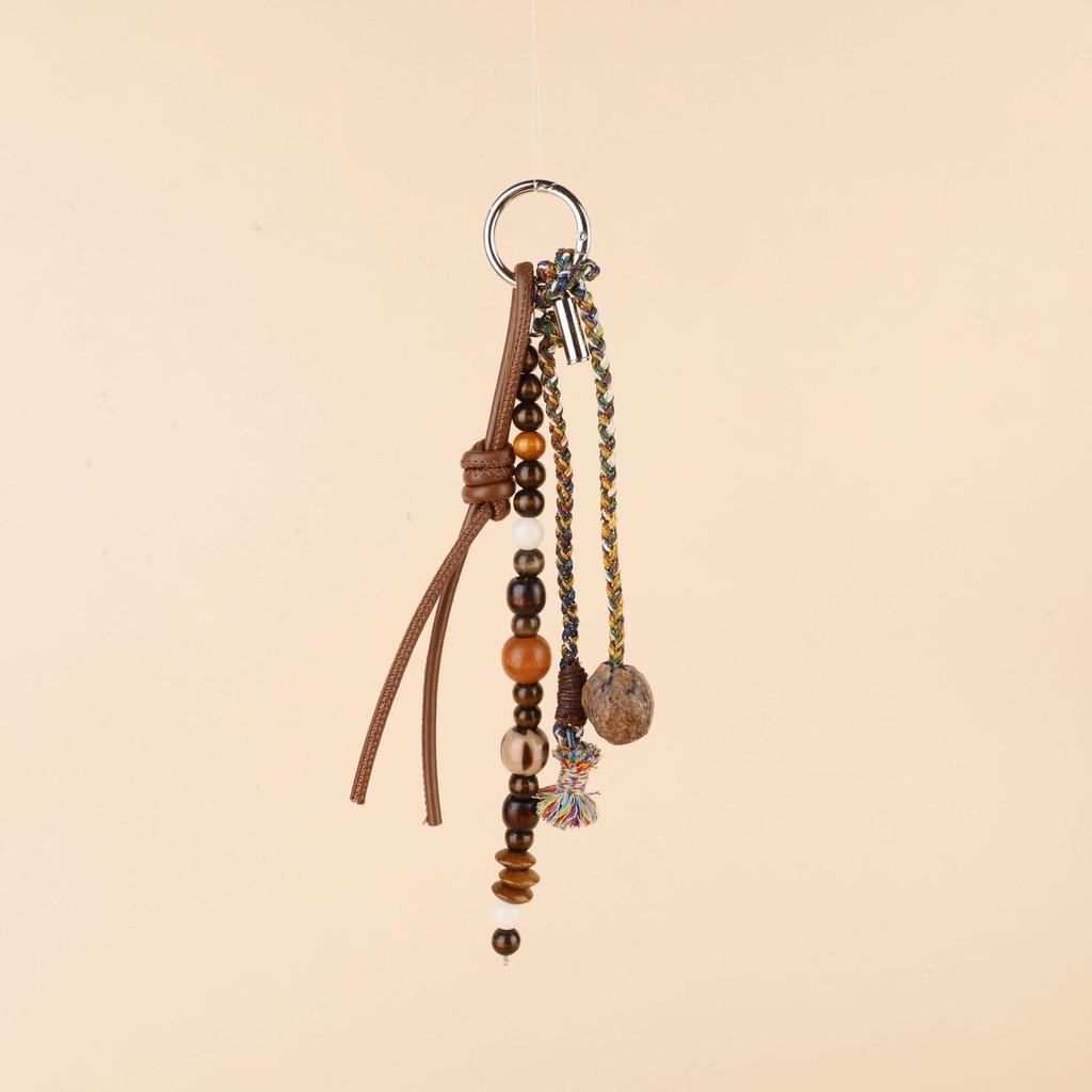 Vintage Miu Styl Přírodní Dřevěný Korálek Pletený Klíčenka Taška Přívěsek & Auto Přívěsek