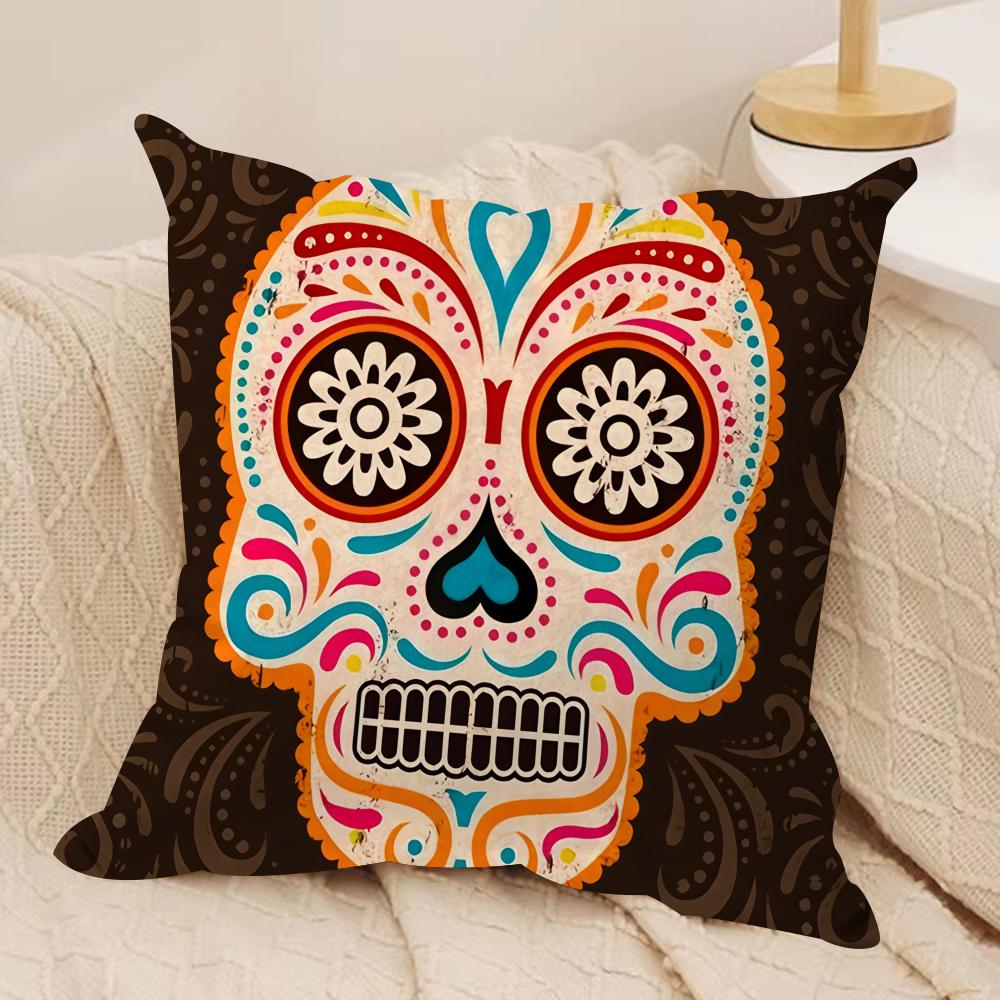 Abstract Day Of The Dead Cushion Cover Silky Short Plush Invisible Zipper Dustproof Sofa Pillow Case For Home Decor