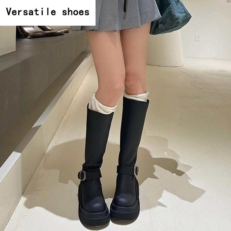 Vintage Winter Platform Women Knee High Boots Fashion Slip On Long Booties Designer High Heels Botas De Mujer
