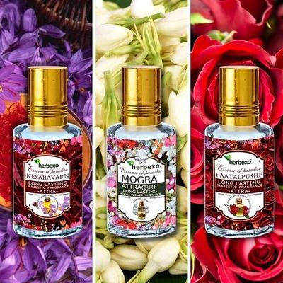 Attar Perfume Oil Trio Pack Natural Fragrances Saffron, Mogra & Rose Attar Trio Pack (Kesar, Mogra, Rose)