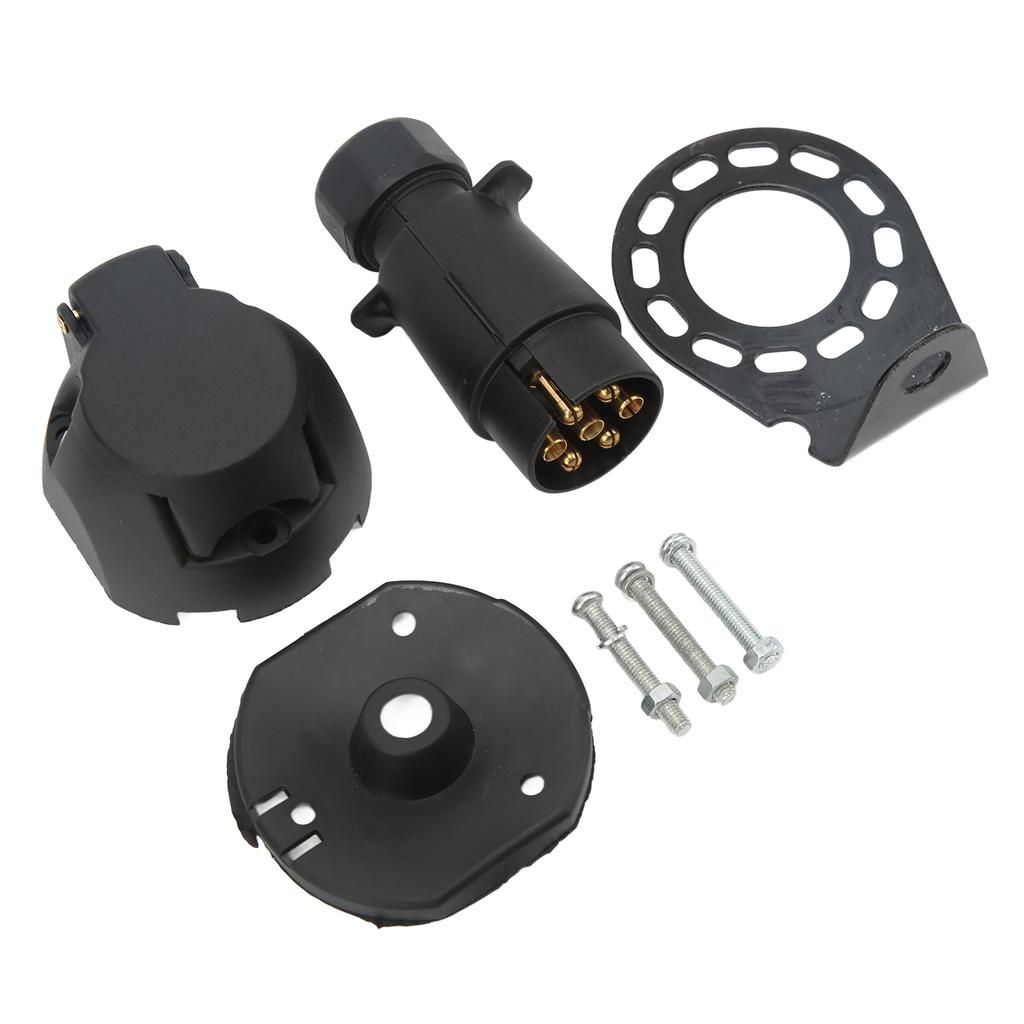 7 Pin Trailer Plug Socket with Gasket Bracket Kit Wiring Harness Connector for Motorboat RV