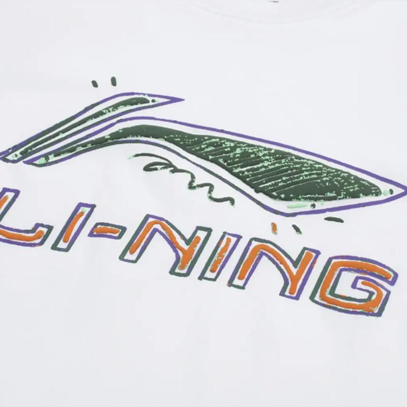 Li-Ning Graffiti Logo Print Pullover Round Neck Short Sleeve T-Shirt Comfortable Skin-Friendly Versatile Shorts Casual Sports Set AHSUB03-2+YKSV129-1
