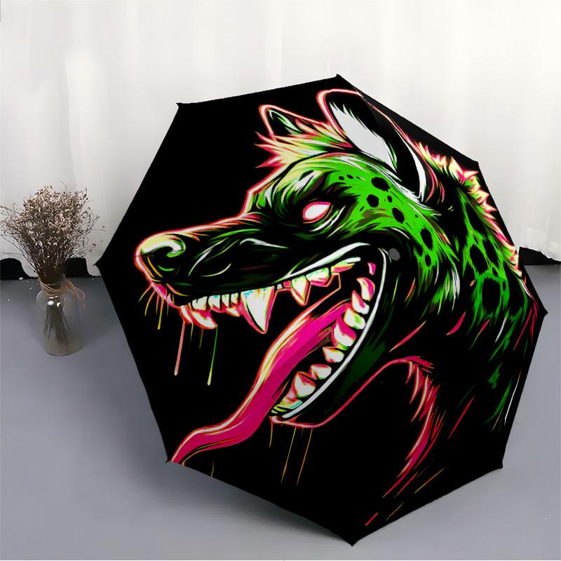 1pc Neon Wolf Head Automatic Open/close Folding Umbrella, Compact Portable Travel Umbrella, Durable Construction yy250809081