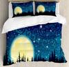 Fantasy Duvet Cover Set Queen Size, Enchanted Forest and Castle with Mushrooms Starry Night and Full Moon Footpath,comfortable
