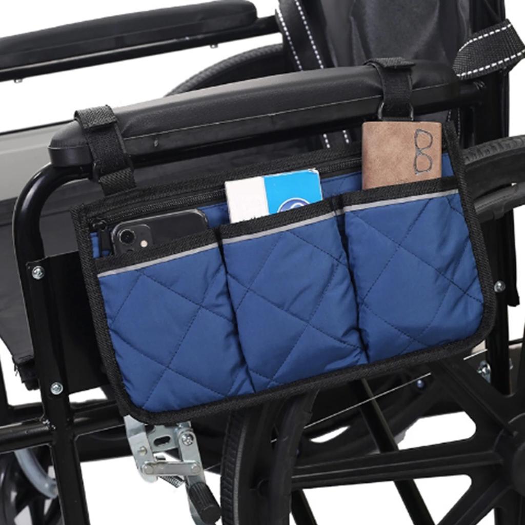 Wheelchair Side Armrest Bag Reflective Strip Portable Velcro Polyester Storage and Hanging Bag Tool Storage and Organization