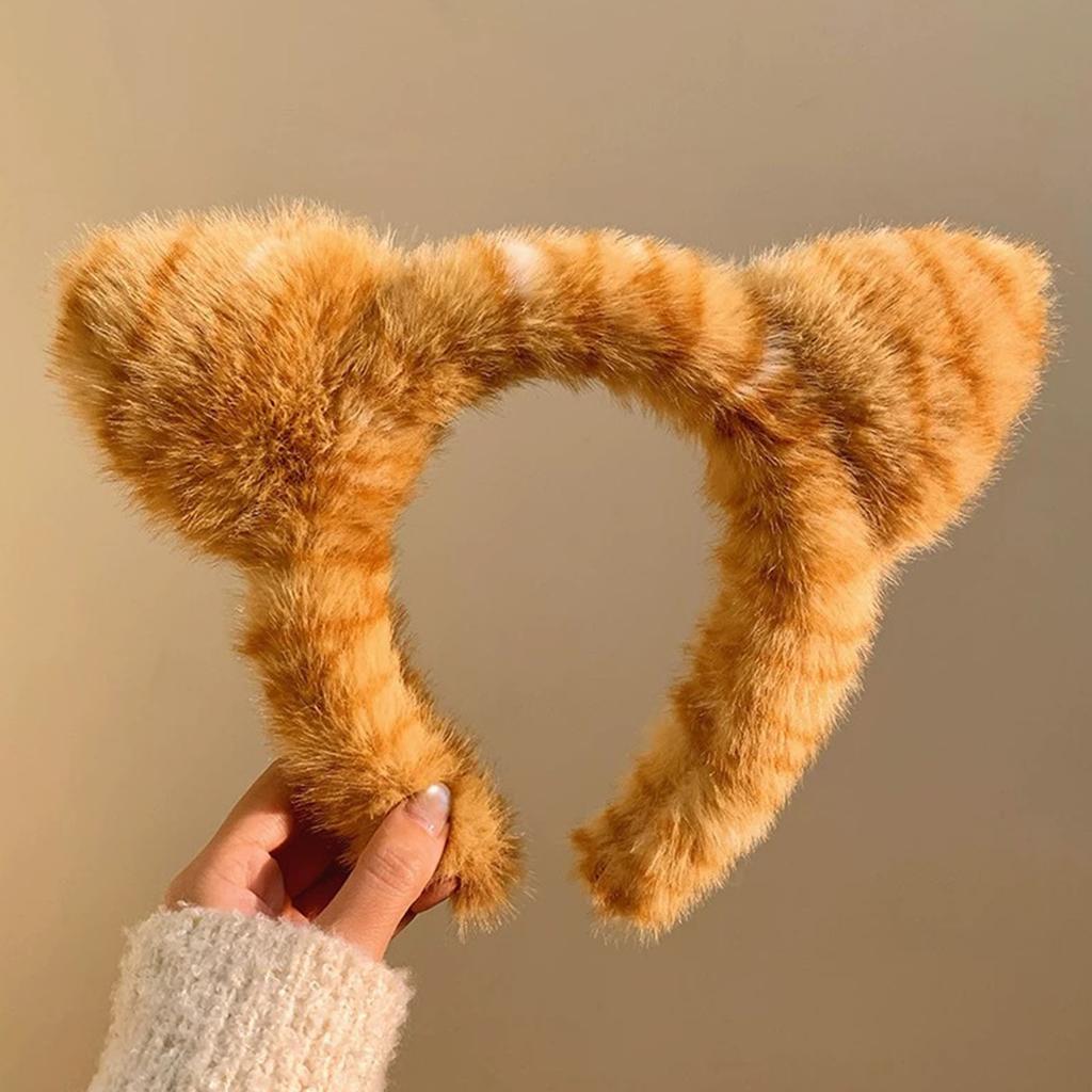 Cartoon Cats Ear Headbands Lovely Plush Hair Hoop Soft Comfortable Headwear for Women and Girls