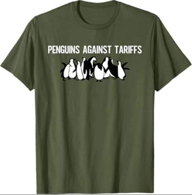 Camiseta con meme de pingüinos divertidos contra aranceles, dicho sarcástico