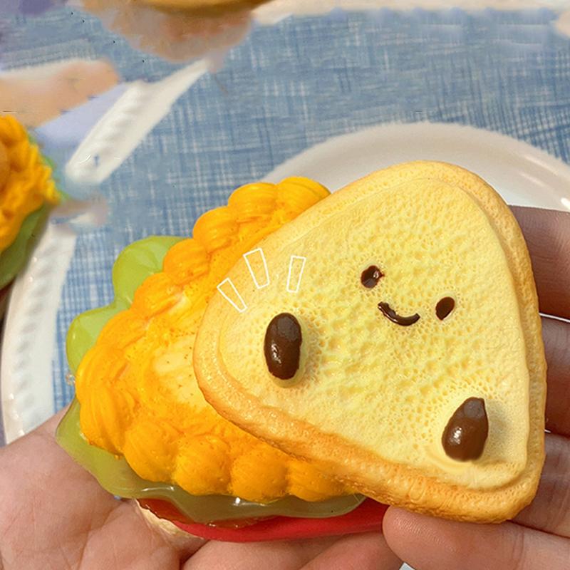 Cartoon Simulation Sandwich Toast Squeezing Decompression Toy Cute Hamburger Soft Mochi Toys Fidget Toys Kid Adult Gifts