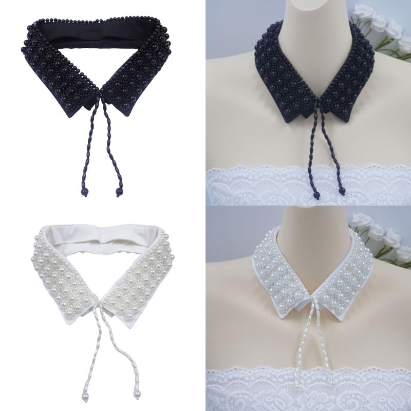 Adjustable Artificial Pearls Detachable Collar For Women Elegant Neckwear Decorative Collar Accessory With Laceup Tied