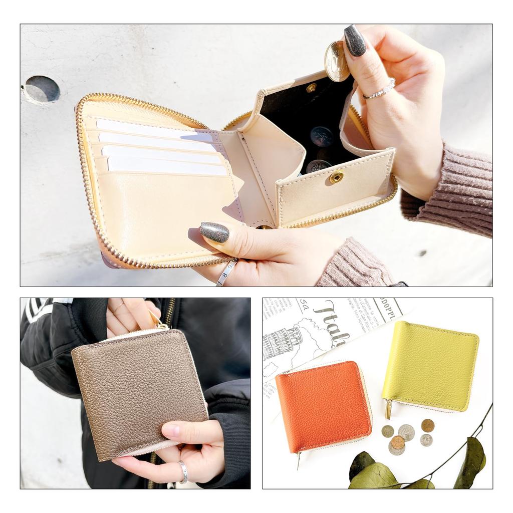 Trendige Yamagishi Bifold Geldbörse, Echtes Leder, Rundum-Reißverschluss, für Damen und Herren, Kompakt, Hochwertiges Geprägtes Leder, Tiefschwarz