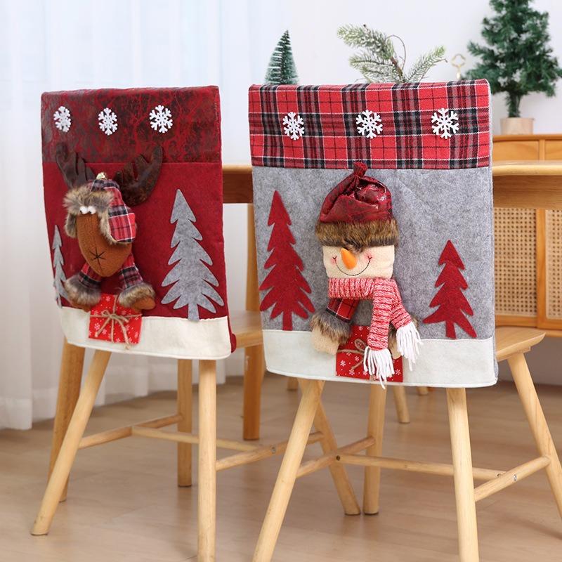 1pcs 3D Cartoon Santa Claus Christmas Chair Backrest Cover Set Fabric Dining Decor for Holiday Setup Household Supplies
