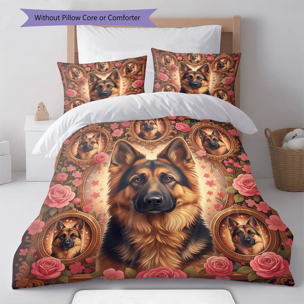 RoseAnimalPortraits Pattern Bedding Quilt Set Quilt Cover Pillowcase Home Decoration Birthday Gift (1 * duvet cover + 2 * pillowcase, without core)