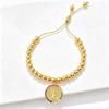 Gold-Plated 6mm Copper Bead Chain St. Benedict Pendant Adjustable Bracelet New Trend for Women's Daily Party Jewelry Accessory