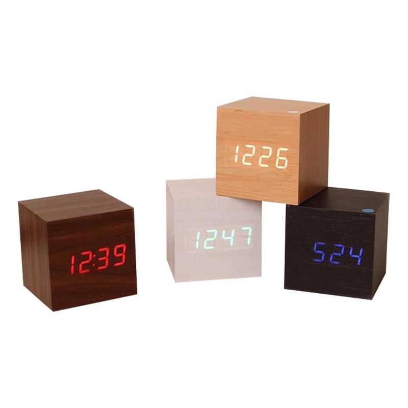 Wooden Clock Electronic Wood Clock Square Clock Sleeping Small Alarm Clock Smart Digital Clock