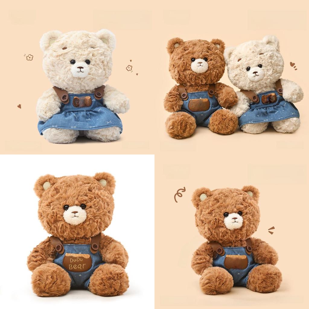 Embroidered Denim Overalls Teddy Bear Plush Toy For Kids With Pp Cotton Filling And Short Plush For Collectors Gift