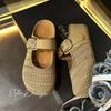 Woven Hollow Bag Head Half Slippers Women's Outer Wear 2025 New Summer with Skirt Mori Versatile Casual Cool Slippers