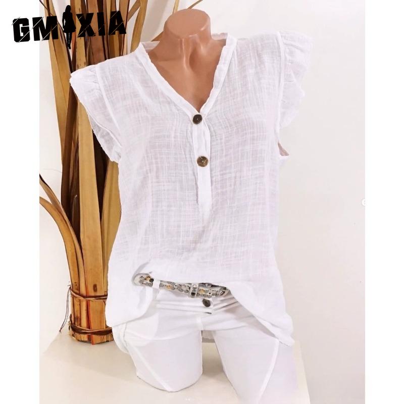 

GMXIA Жіночі модні повсякденні одноколірні блузки та сорочки без рукавів із V-подібним вирізом S білий