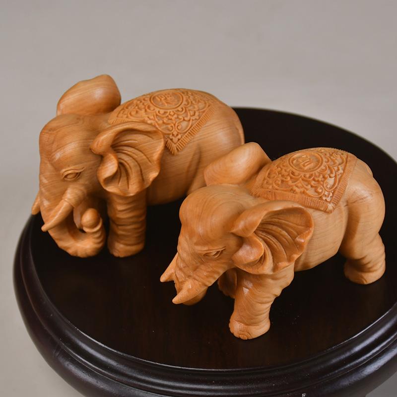 

Резьба по массиву дерева Удача, благословения Фигурка животного слона украшение Дом Комната Офис Украшение стола Пара S