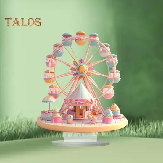 Dessert Ferris Wheel Ornament 2D Flat Acrylic Decoration with Base Non-3D Desktop Ferris Wheel Ornament for Desk Bookshelf Bedside Table