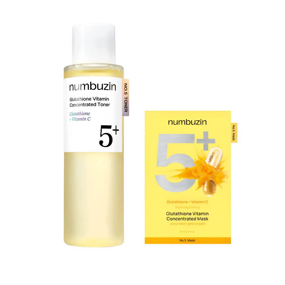 

numbuzin Glutathione and Vitamin C No.5 Essential Toner 200ml and Vitamin Spotlight Mask 27ml Set