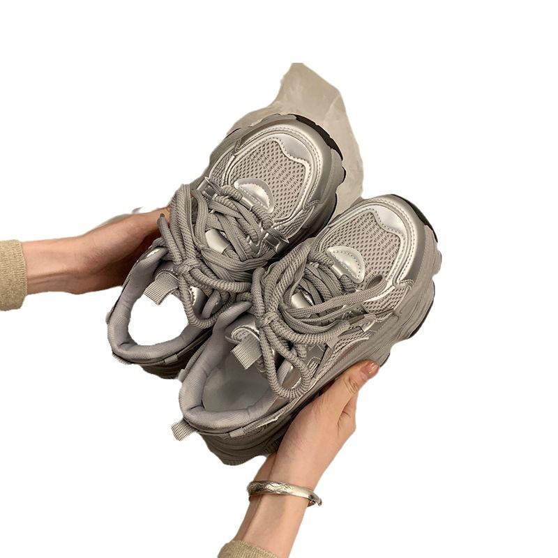 Silver platform women's shoes spring and autumn heightening mesh breathable casual sports shoes