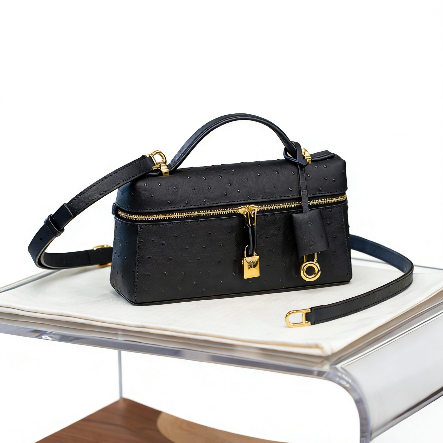 

Высококачественная сумка-ланчбокс с узором под страуса LP23 женская сумка первый слой коровья кожа портативная сумка-коробка на плечо через плечо маленькая квадратная сумка 23*12*7cm