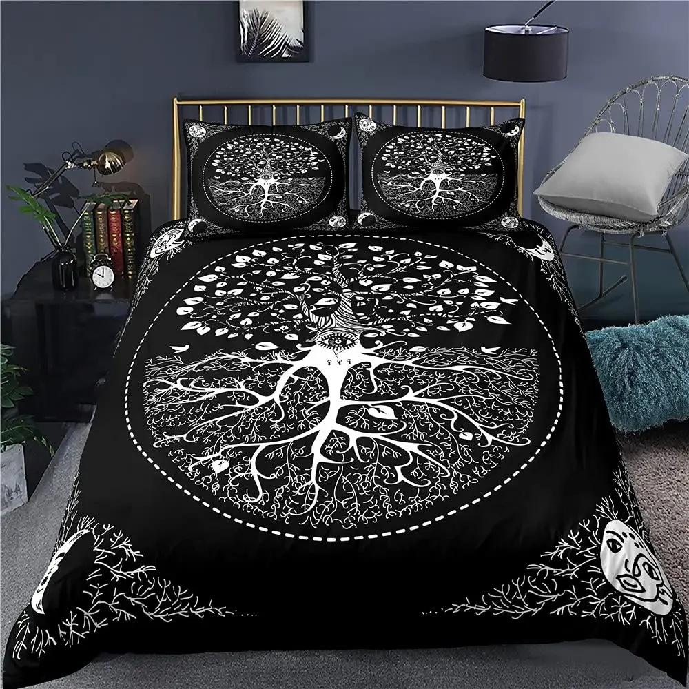 Black Gold Bohemian Mandala Duvet Set Three Piece Set