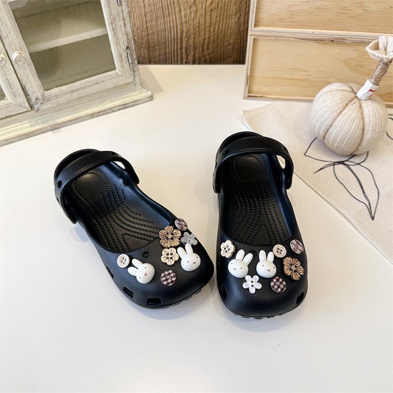 Cute 2026 Mary Jane Bunny Slippers: Stylish Low-Cut Summer Girls' Closed-Toe Shoes for Outdoor Fun