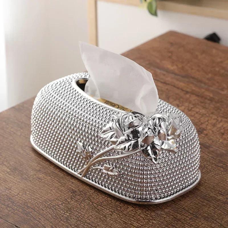 1 Pcs New Creative European Style Relief Rose Tissue Box Creative Light Luxury Style Household Desktop Decoration Storage Box