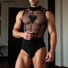 INCERUN Men Sleeveless Mesh Patchwork Printed Briefs Jumpsuits Bodysuits