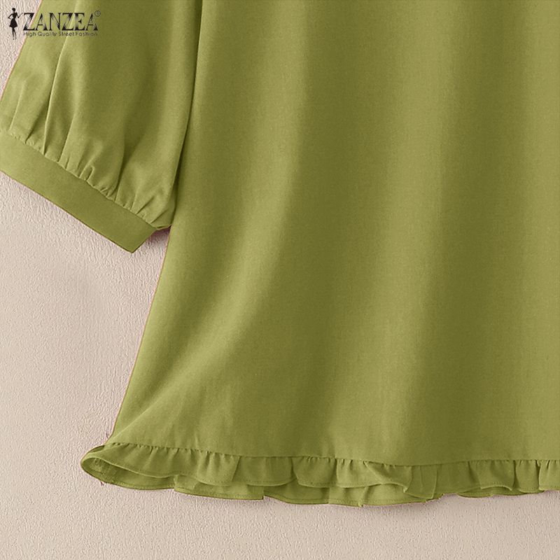 ZANZEA Damen Lässige Rundhals Einfarbig Locker Halbarm Bluse