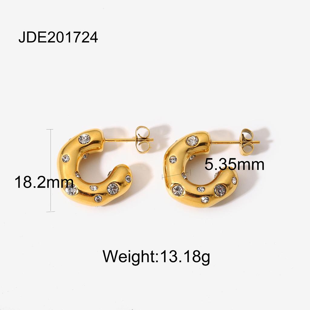 New Chunky Stainless Steel Gold Plated Earrings For Women Irregular Pearl Zircon Paved Thick Statement Earring Jewelry