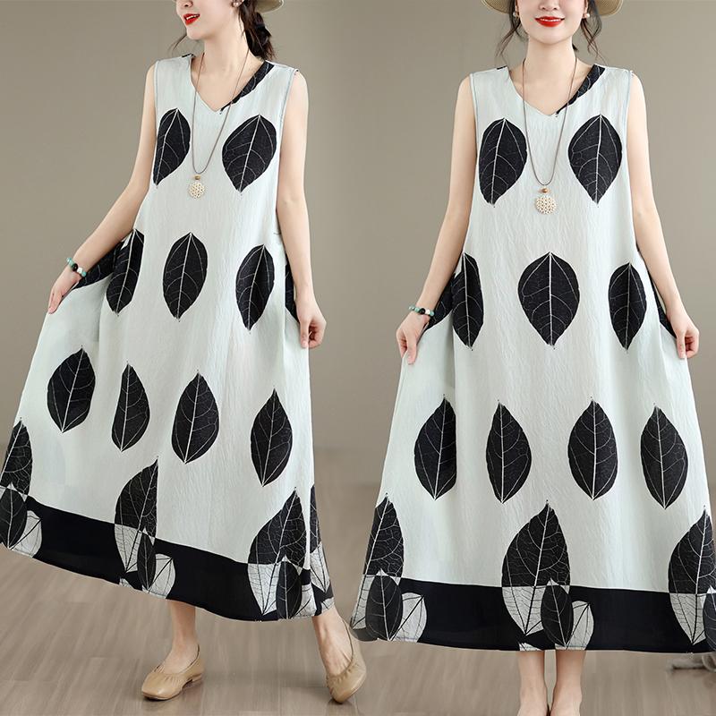 DIMANAF New 2026 Women Plus Size Summer Lady Long Dress Black Vest Sleeveless Loose Oversize Maxi Floral Print Sundress Beach Clothing