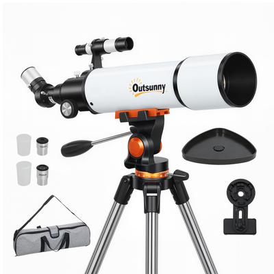 Astronomisches Teleskop 80mm mit AZ-Montierung, 2 Okularen und Smartphone-Adapter, 92x92x130 cm, Weiß und Schwarz