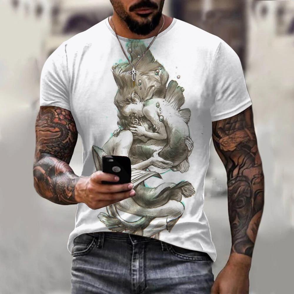 T-shirt Men's 3D Printing Ink Painting Women's Pattern Summer Men's Women Fashion Casual Comfort Oversized Crew Neck T-shirt Top