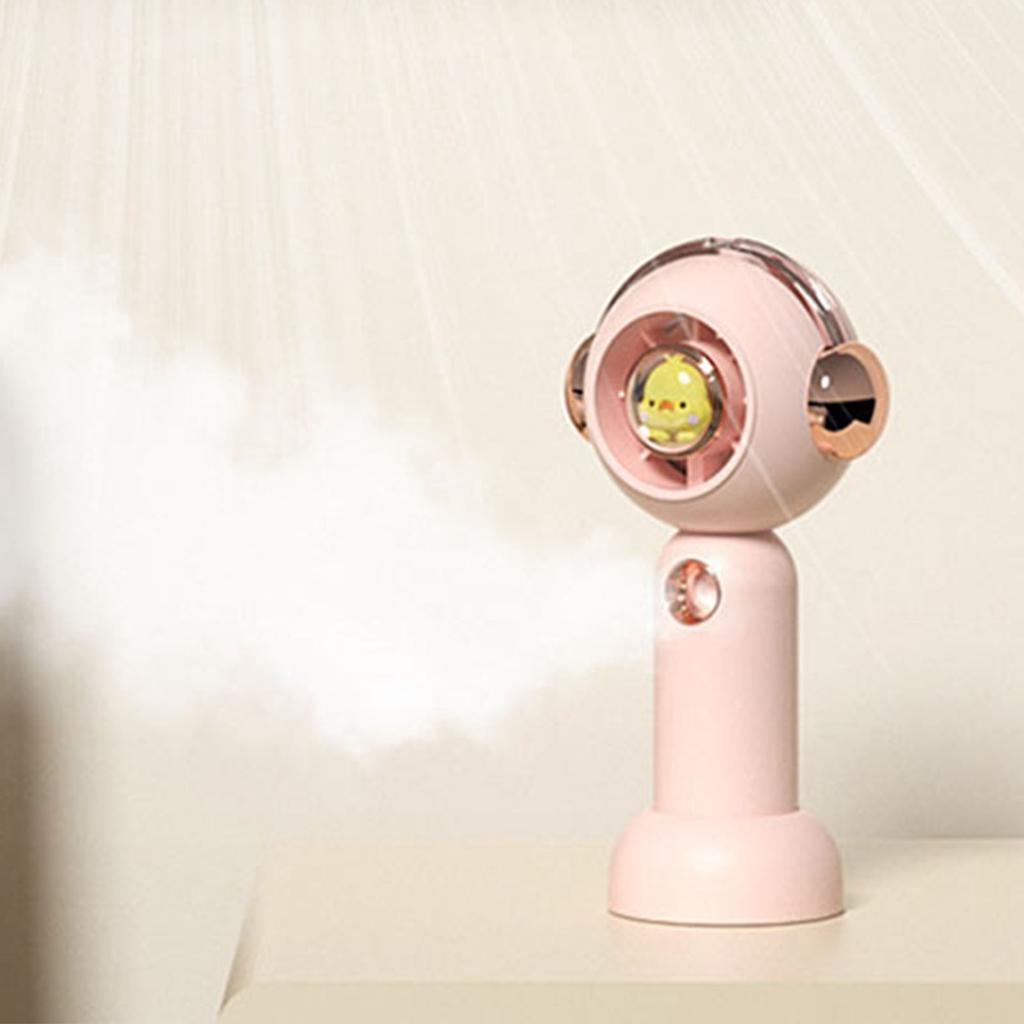 Tragbarer Hand-Sprühnebel-Ventilator Niedlicher Cartoon USB Wiederaufladbarer Persönlicher Ventilator für Draußen Drinnen Pink