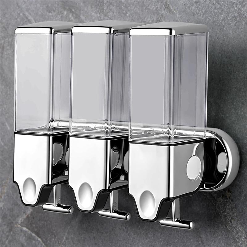 A25F-3In1 Chamber Wall Mounted Bathroom Shower Pump Dispenser And Organizer,Holds Shampoo, Shower Gel, For Bathroom Hotel