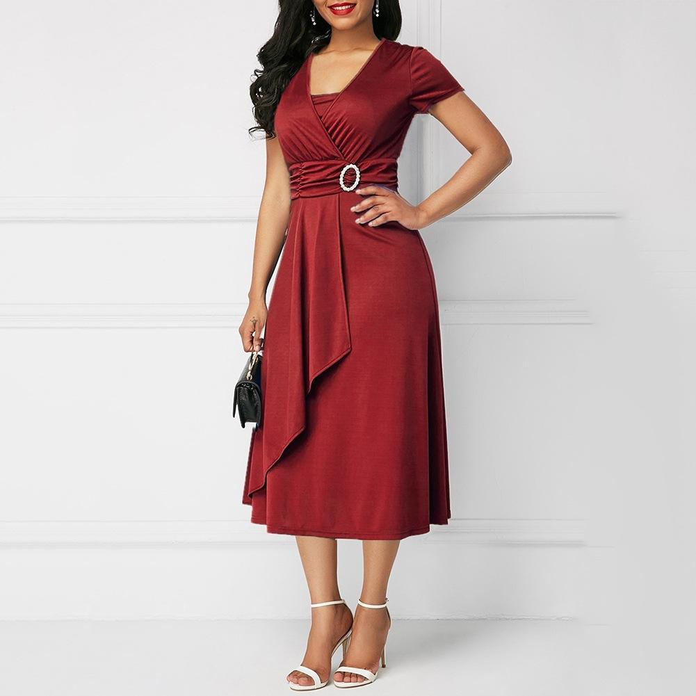 Cross-border Amazon Independent Station EBAY Casual Women's Clothing High Waist Medium Dress Commuter Dress Evening Dress Bridesmaid Clothing
