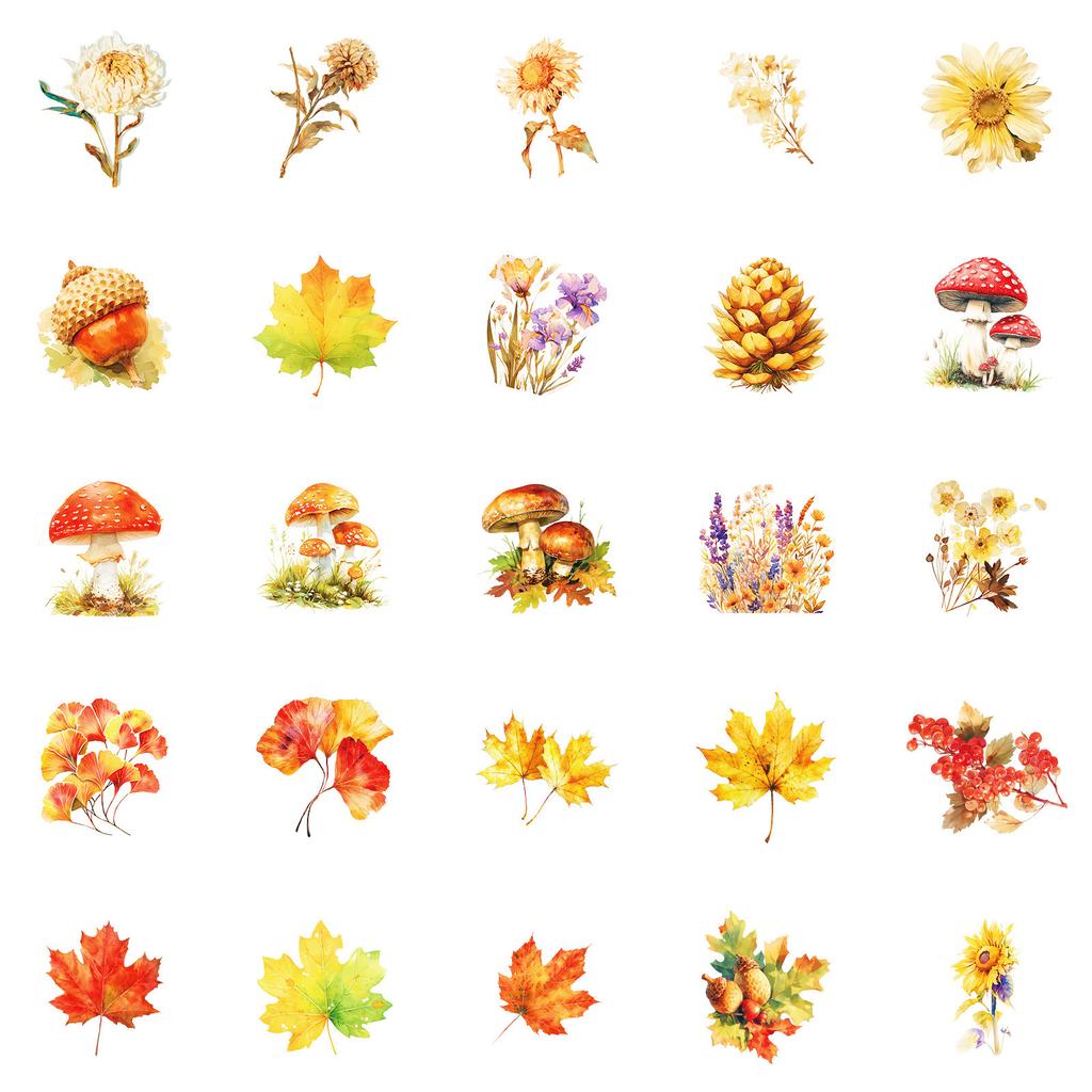50 Non-infringement Autumn Plant Graffiti Stickers Pp Waterproof Decorative Stickers