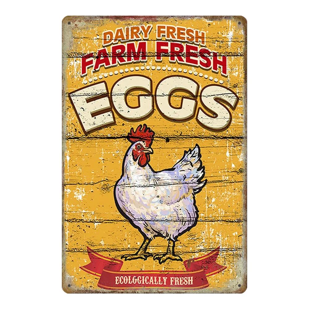 Vintage Chicken Metal Poster Tin Sign Rooster Hen Retro Plaque Plate Farmhouse Farm Wall Decor Retro Metal Poster Plaque