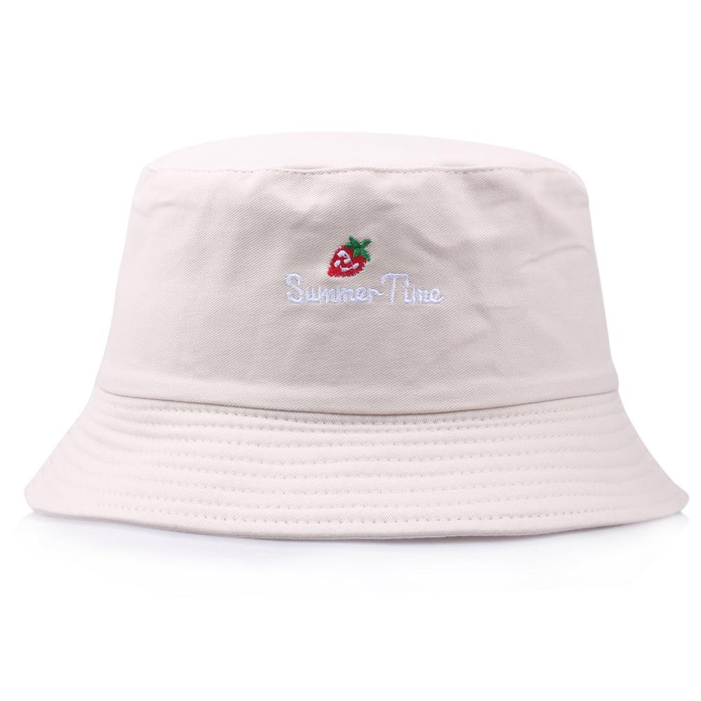 

Embroidered Bucket Hat Korean Version of The Lovely Letters Strawberry Embroidered Fisherman Hat Summer Sun Caps 56-58cm бежевый
