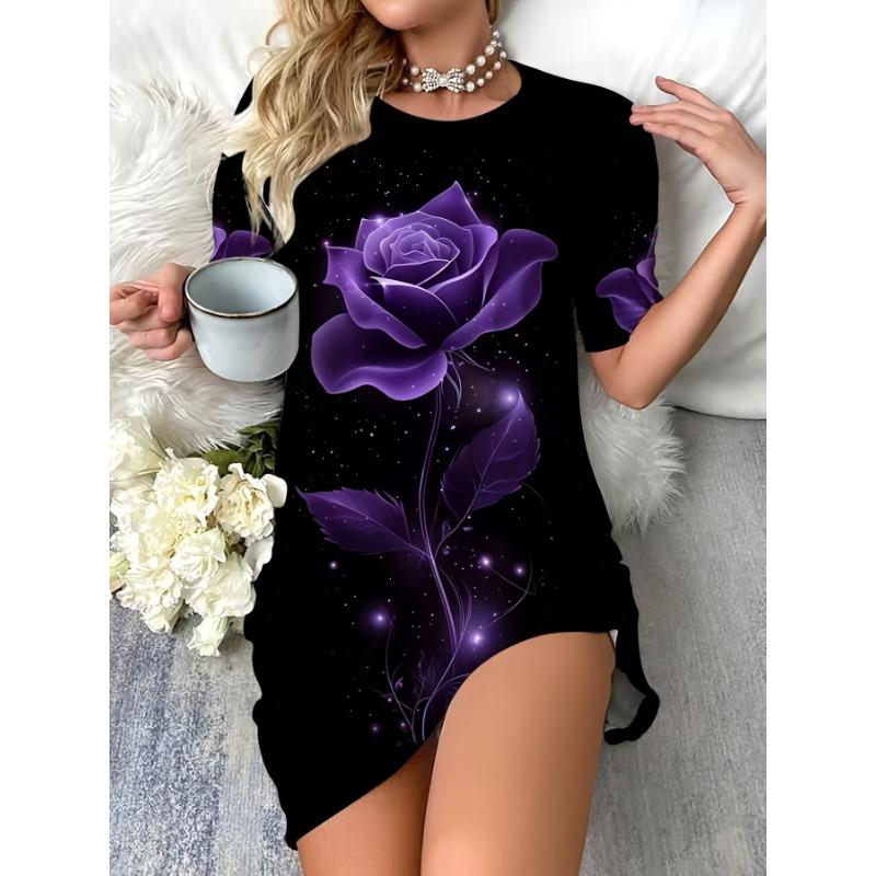 Women's Cute Cat Print Short Sleeve Nightgown