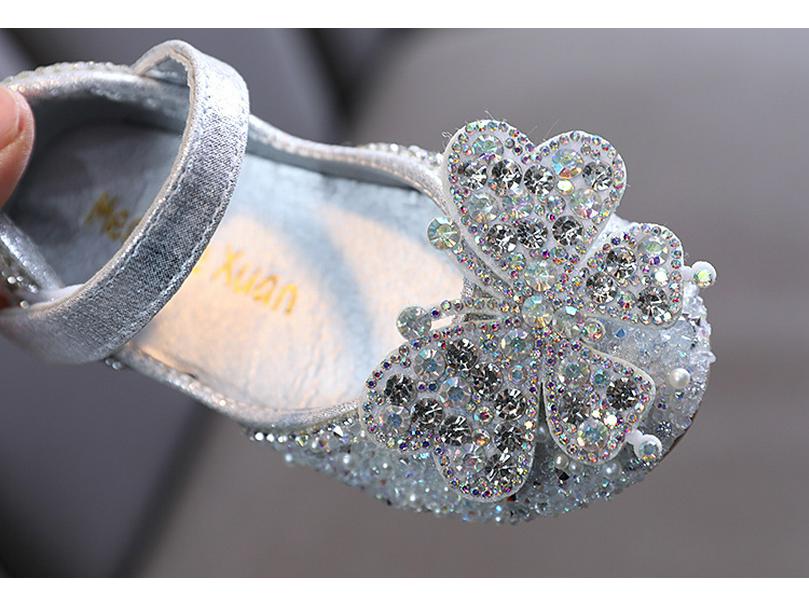 2025 Spring/Summer Korean Style Girls' Rhinestone Bow Princess Dance Leather Shoes