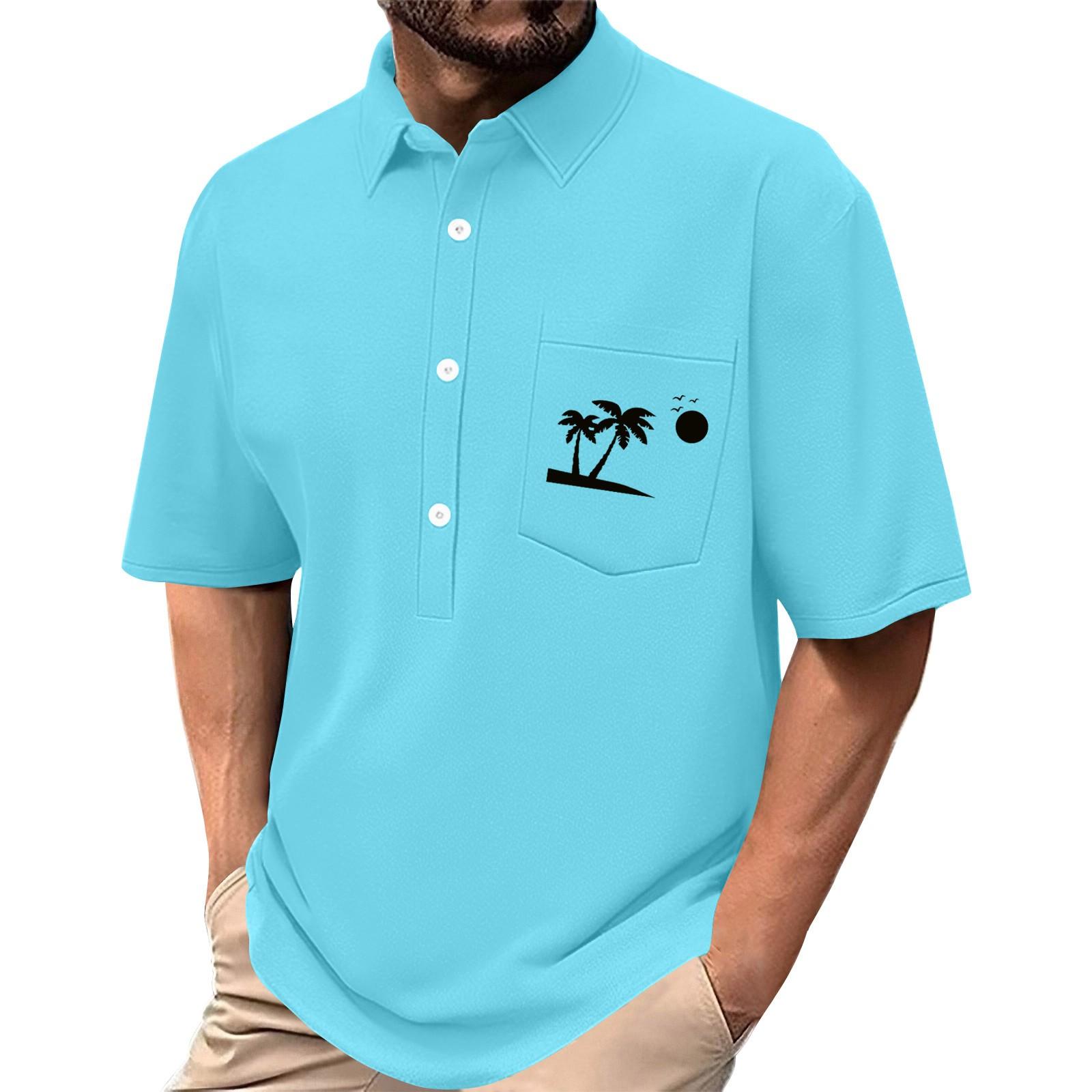 

Мужская летняя однотонная рубашка с принтом, эластичная в четырех направлениях, с лацканами, на пуговицах, с карманом, повседневный спортивный топ с короткими рукавами XXL