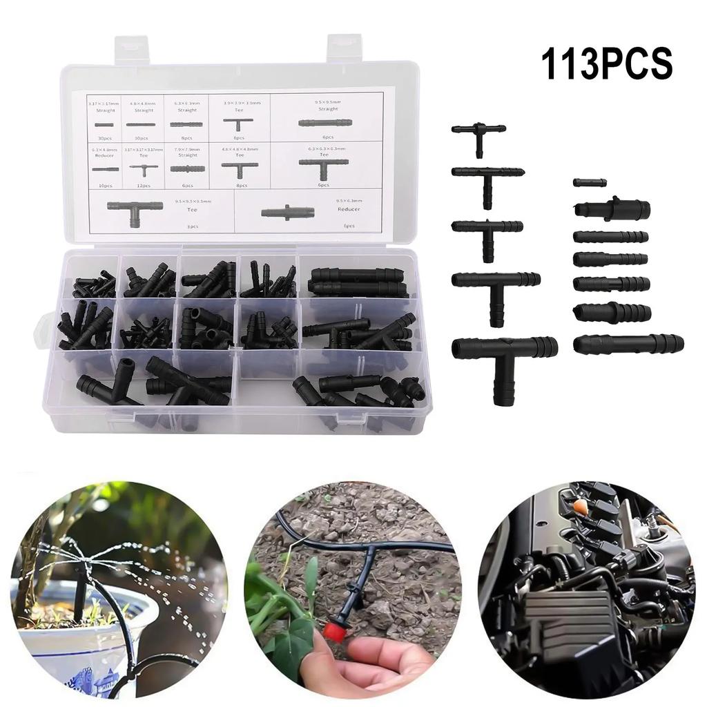 Kit Assortimento Connettori Sottovuoto 113 Pezzi Tubi Sottovuoto Automobilistici Connettori a T Giunti Tubo Spruzzatore Acqua Tubo di Collegamento Tergicristallo Auto