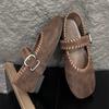 Fashion High Quality Woven Faux Suede Leather Mary Jane Shoes Women Metal Belt Buckle Design Shoes Comfortable Flat Loafers for Women