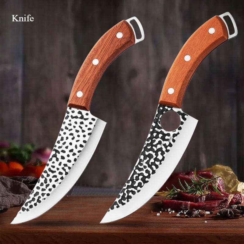 Kitchen Knives Cleaver Meat Chopping Vegetables Butcher Boning Knives Wood Handle Chef Knife Hand Forged Blade with Finger Hole