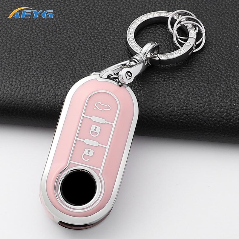 Car Key Case Cover for Fiat 500 Ducato Panda 500L Punto Lancia Musa for Citroen Car Keyring Luxury Keychain Interior Accessories